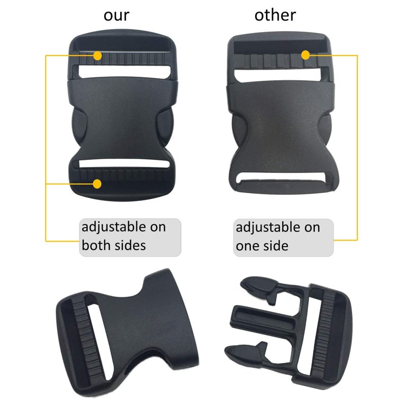 EesTeck 10 Set 1 Inch Flat Dual Adjustable Plastic Quick Side Release Plastic Buckles and Tri-glide Slides for Luggage Straps Pet Collar Backpack Repairing (Black, Fit For 1â€/25mm Webbing Straps) - Image 5